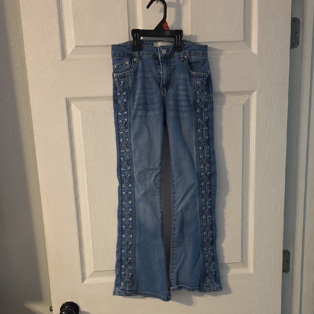 Girls Blue Lace-Up Jeans
